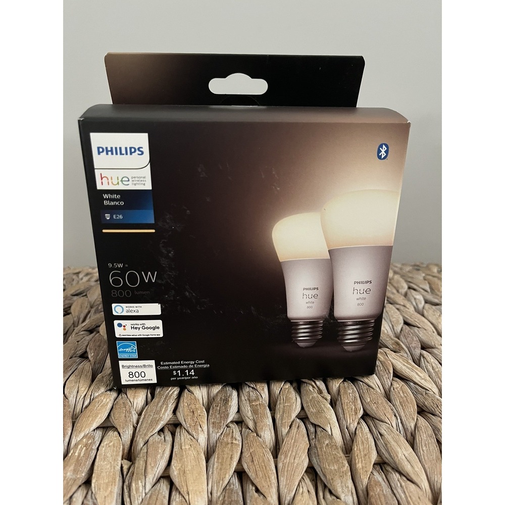 Philips Hue Smart 60W A19 LED Bulb Soft Warm White Light 800 Lumen 2 Pack Sealed
